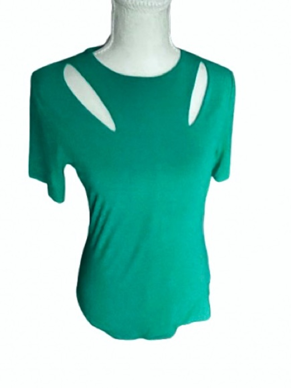 Vintage XS Green BEBE Tee y2K 90s T-Shirt Top Short Sleeved  Extra Small Cut Out